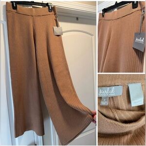 NWT. Marled Women's Wide Leg Ribbed Tan/Camel Color Knit Pants